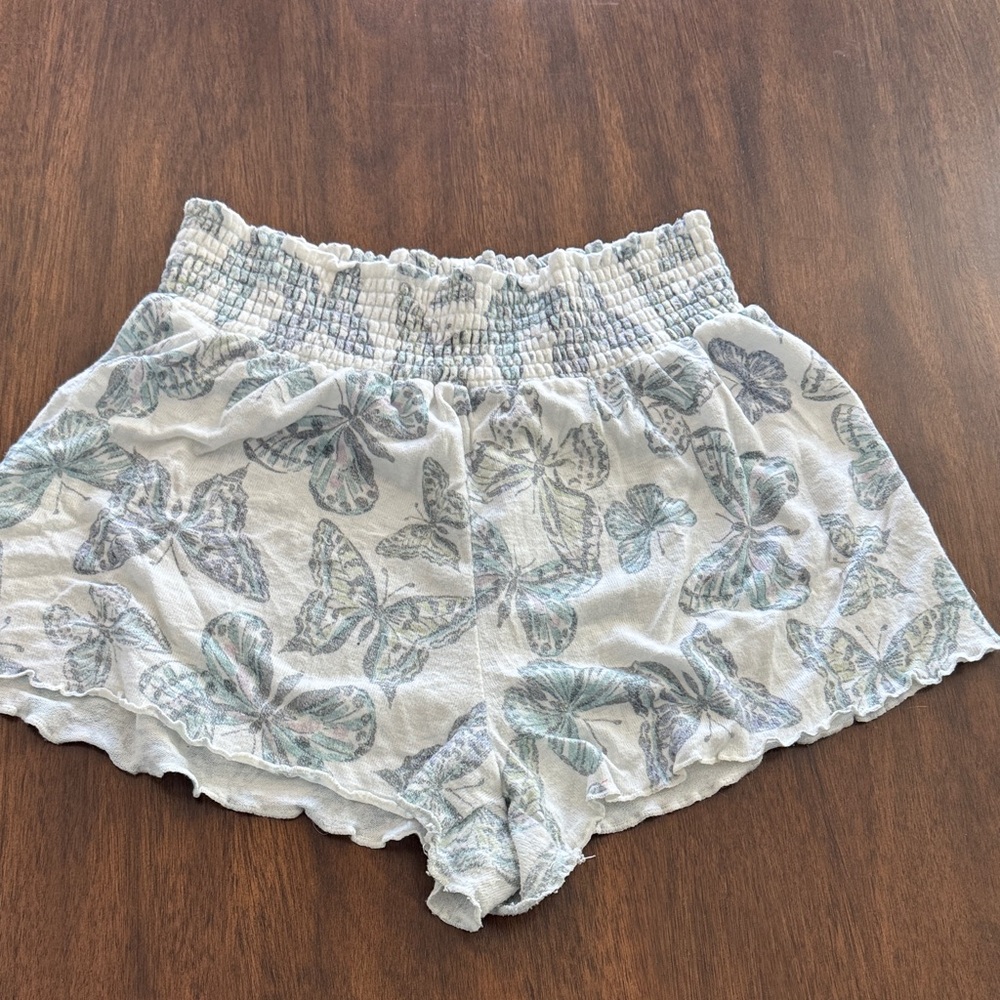 Z Supply High Waist Butterfly Print Shorts - White and Gray